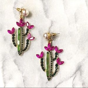 Cactus Succulent Rhinestone Pearl Stud Earrings